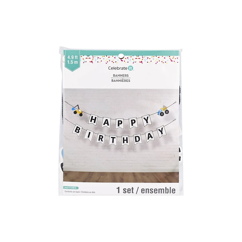 12 Pack: 5ft. White Happy Birthday Construction Banner Set by Celebrate It™