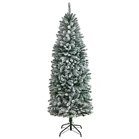 6ft. Pre-Lit Slim Flocked Montreal Fir Artificial Christmas Tree