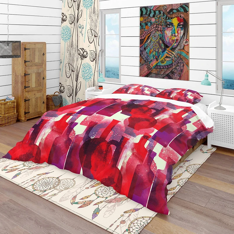 Designart 'Imprints of Wine Bottles' Bohemian & Eclectic Bedding Set