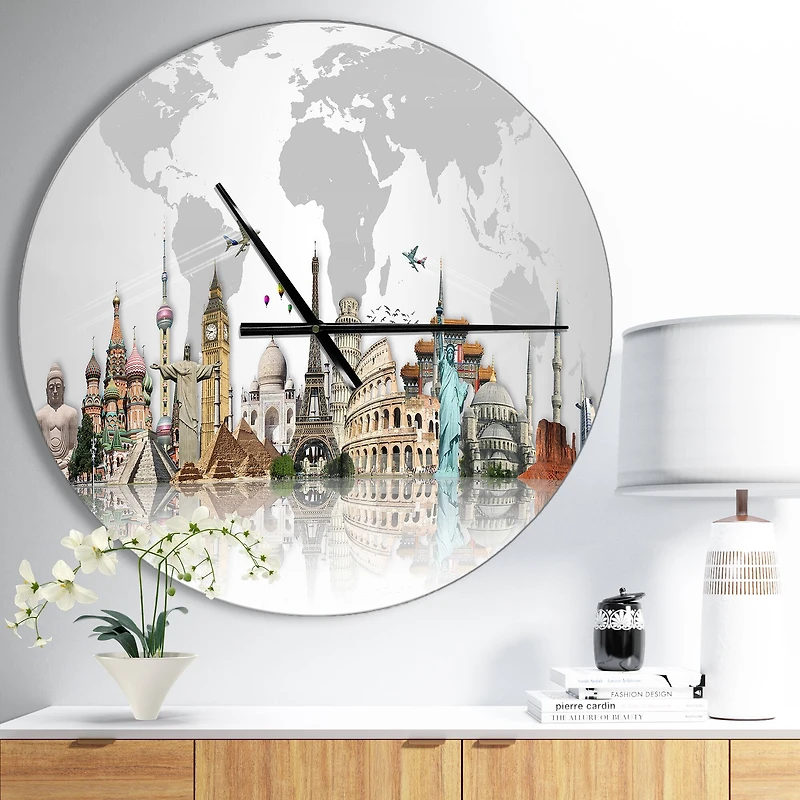 Designart Famous Monuments Across World Modern Wall Clock