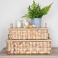 Household Essentials Stackable Hyacinth Basket Set with Oak Lids
