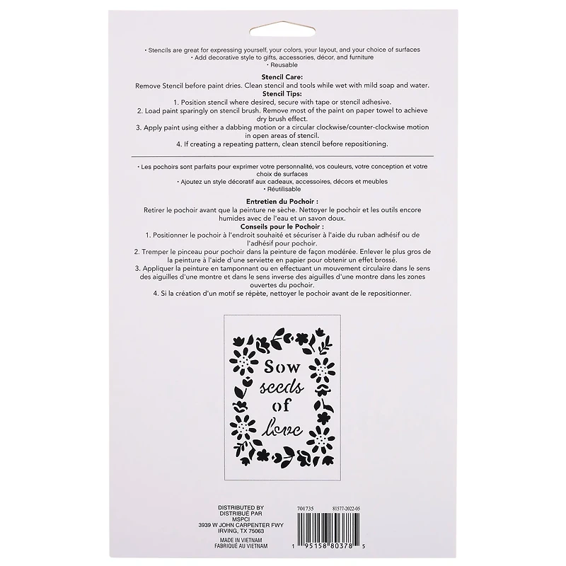 Sow Seeds of Love Stencil, 7" x 10" by Craft Smart®