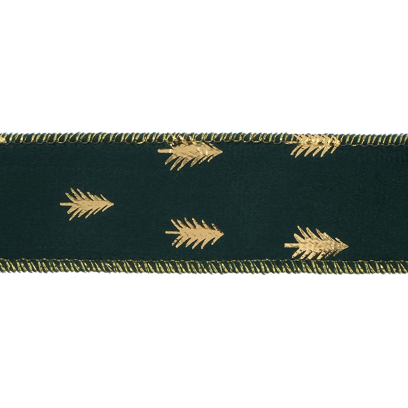 1.5" x 20ft. Green & Gold Trees Wired Ribbon by Celebrate It®