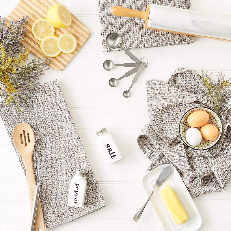 Leather Brown And Off-White Tonal Recycled Cotton Waffle Dishtowel (Set of 3)