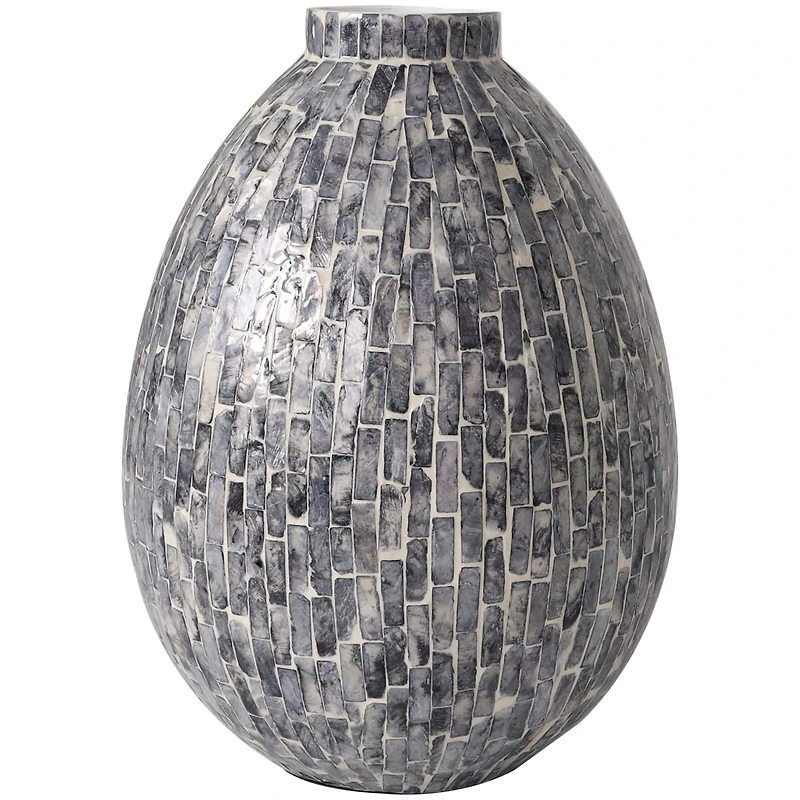 12" Gray Mother of Pearl Handmade Mosaic Inspired Vase