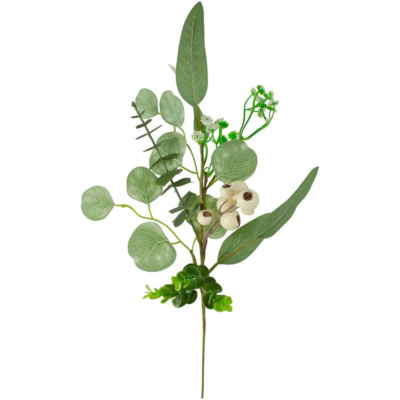 19" White Berry & Eucalyptus Leaf Floral Spring Pick