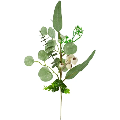 19" White Berry & Eucalyptus Leaf Floral Spring Pick