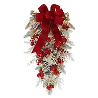 28" Battery-Operated Pre-Lit Flocked Decorated Artificial Swag