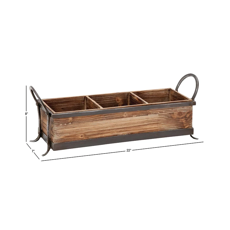 22" Brown Wood Farmhouse Tray