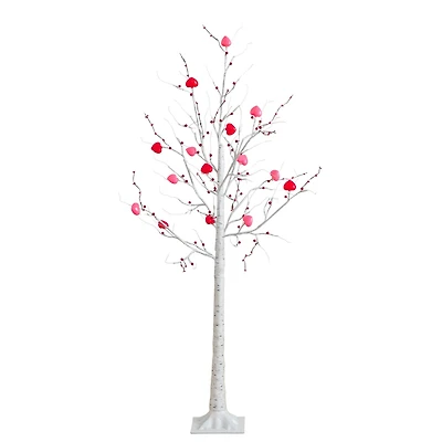 5ft. Pre-Lit Artificial Valentine's Day Twig Tree with 72 Heart Shaped LED Lights and Red Berries