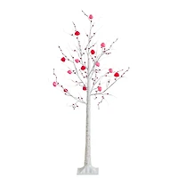 5ft. Pre-Lit Artificial Valentine's Day Twig Tree with 72 Heart Shaped LED Lights and Red Berries