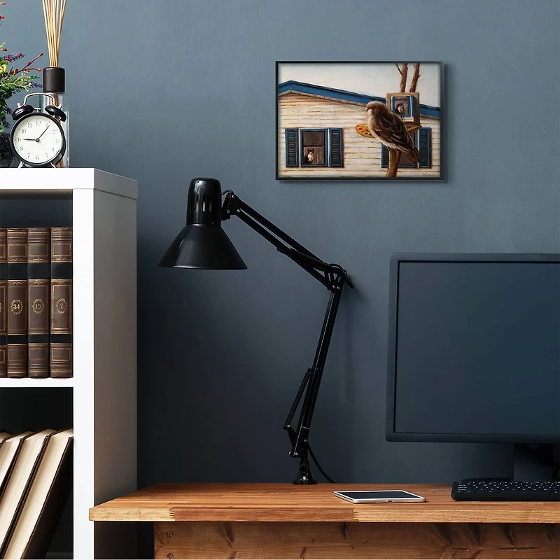 Stupell Industries Bird Paints Indoor Cat Painting Black Framed Wall Art