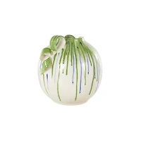 10.5" White Ceramic Vase with Green & Blue Drip Design & Handles