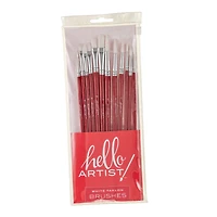 Hello, Artist! Long Handle White Taklon Flats & Rounds 12 Piece Brush Set