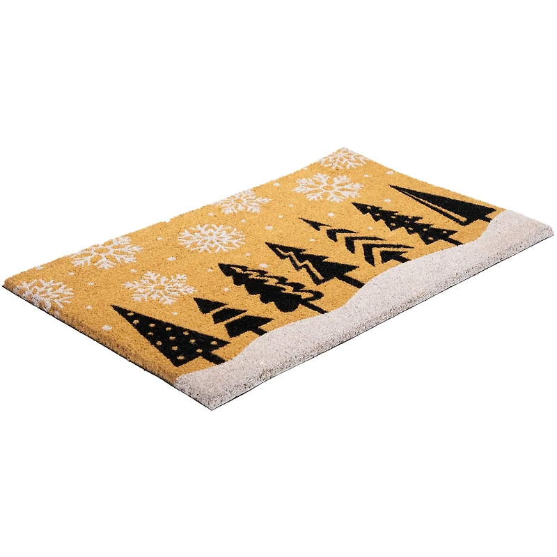 30" Natural Coir Trees & Snowflakes Christmas Doormat