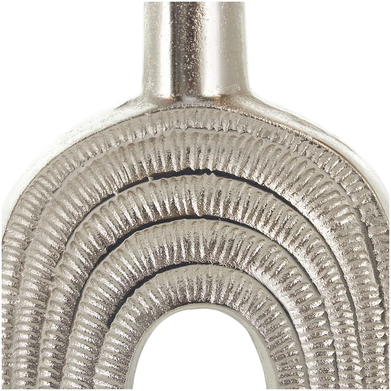 16" Silver Linear Etched Aluminum Circular Vase