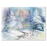 Designart - Winter Landscape With Snowy River I - Traditional Canvas Wall Art Print