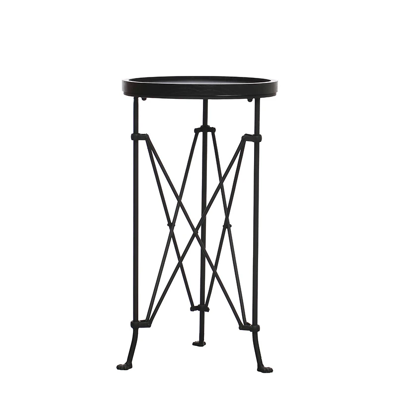 Hello Honey® 2ft. Black Wood Top Modern Round Metal Accent Table