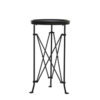 Hello Honey® 2ft. Black Wood Top Modern Round Metal Accent Table