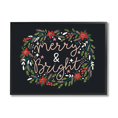 Stupell Industries Merry & Bright Poinsettia Wreath Framed Giclee Art