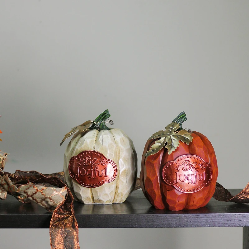 8" Be Joyful Pumpkin Tabletop Décor Set