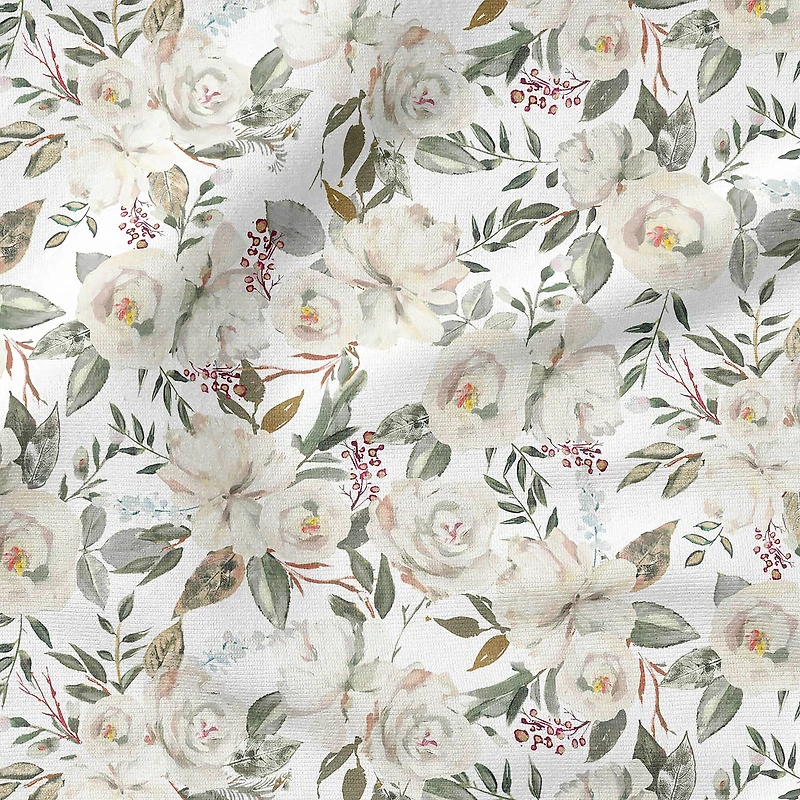 Fabric Editions White Motini Blossoms Cotton Fabric