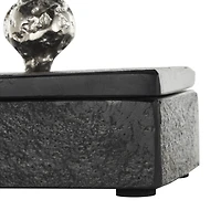 Black Marble Decorative Box with Textured Silver Aluminum Knobs, 3ct.