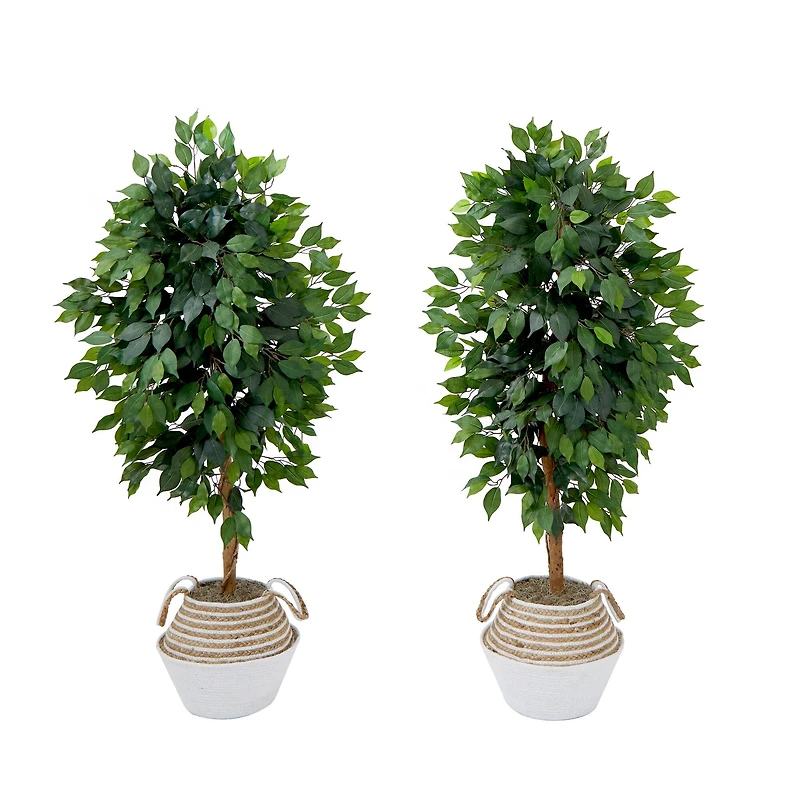 4.5ft. Artificial Ficus Tree with Double Trunk in Handmade Cotton & Jute Basket Set