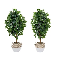 4.5ft. Artificial Ficus Tree with Double Trunk in Handmade Cotton & Jute Basket Set