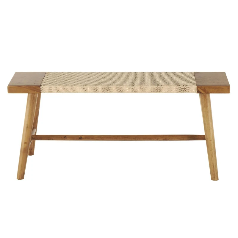 40" Brown Wood Handmade Traditional Home Bench with Rope Wrapped Seat