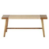 40" Brown Wood Handmade Traditional Home Bench with Rope Wrapped Seat