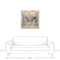 World Map Hemispheres 30" x 30" Canvas Wall Art