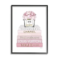 Stupell Industries Pink Rose Bouquet Fashion Style Bookstack Framed Wall Art