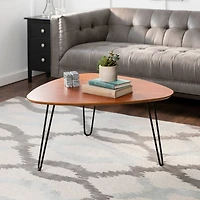 Walnut Guitar Pick Hairpin Leg Mid Century Modern Wood Coffee Table