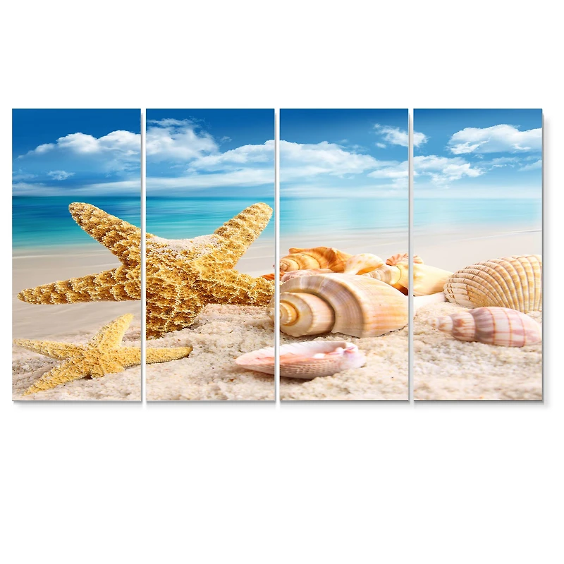 Designart - Starfish and Seashells on Beach