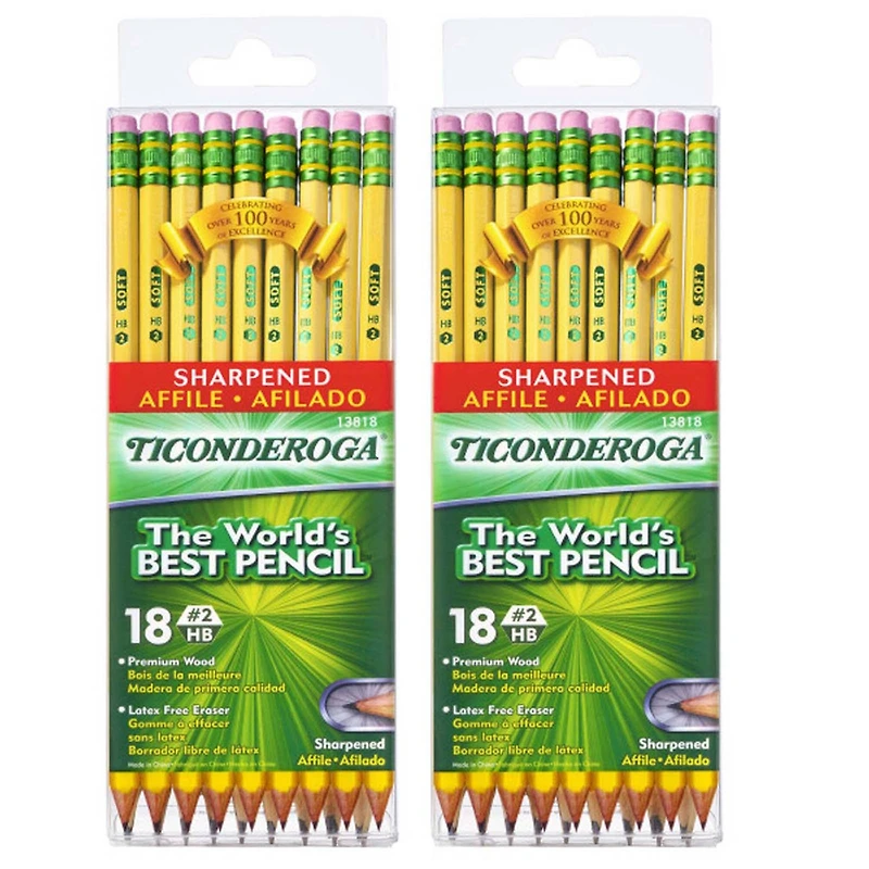 Ticonderoga® #2 Soft Yellow Pre-Sharpened Pencils, 2 Packs of 18