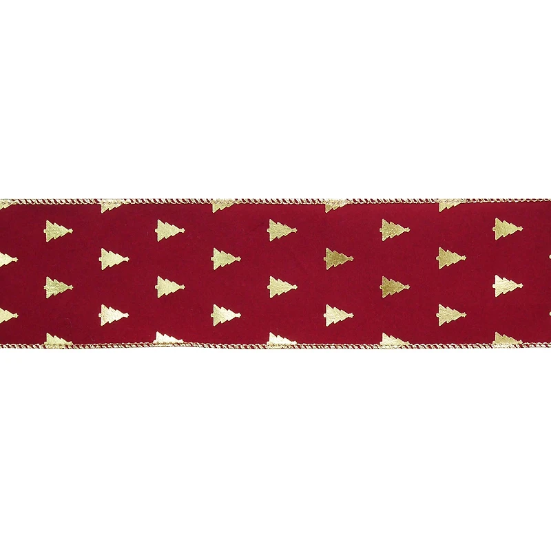 2.5" x 20ft. Burgundy with Gold Foil Trees Wired Ribbon by Celebrate It®