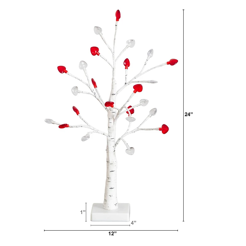 2ft. Pre-Lit Artificial Valentine's Day Twig Tree with 24 Red & White Heart-Shaped LED Lights