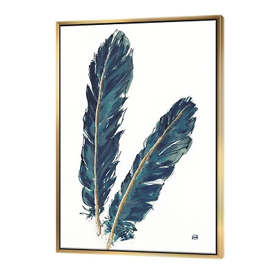Designart - Gold Indigo Feathers IV