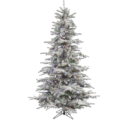 6.5ft. Pre-Lit Flocked Sierra Fir Artificial Christmas Tree, Multicolor LED Lights