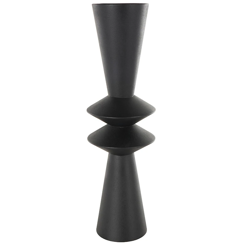 26" Black Fluted Metal Art Deco Vase