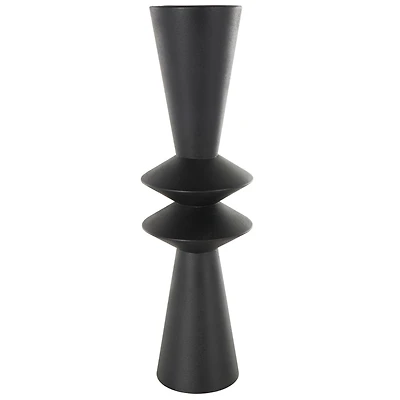 26" Black Fluted Metal Art Deco Vase