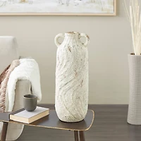 22" Cream Magnesium Oxide Textured Amphora Vase with Handles
