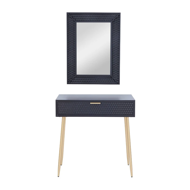 Set of 2" Black Wood Contemporary Console Table with Mirror, 31" x 31" x 16"