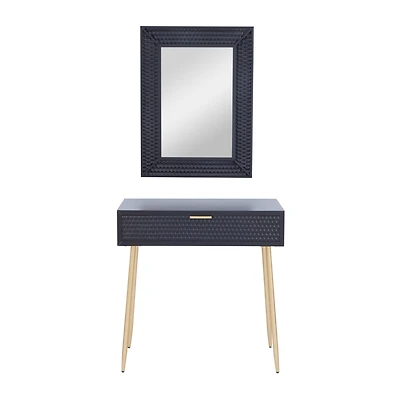 Set of 2" Black Wood Contemporary Console Table with Mirror, 31" x 31" x 16"