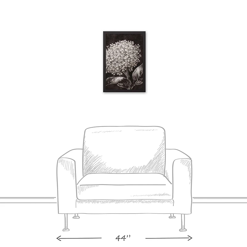 White Sketched Hydrangeas Black Framed Canvas