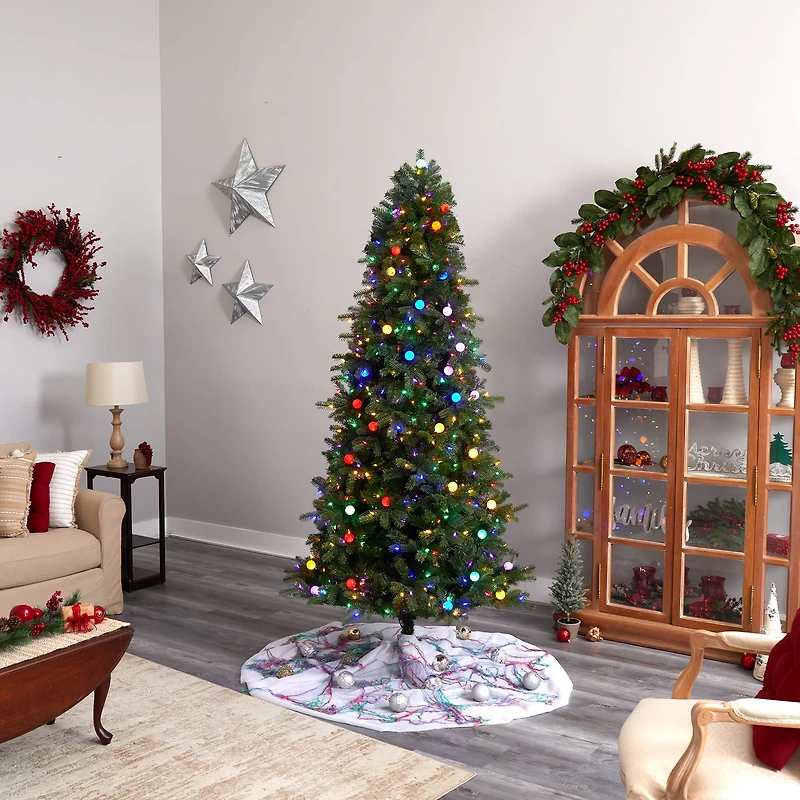 7.5ft. Pre-Lit Montana Mountain Fir Artificial Christmas Tree, Multicolor LED Lights