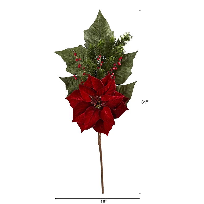 31” Poinsettia, Berries & Pine Artificial Flower Bundle Set, 3ct.