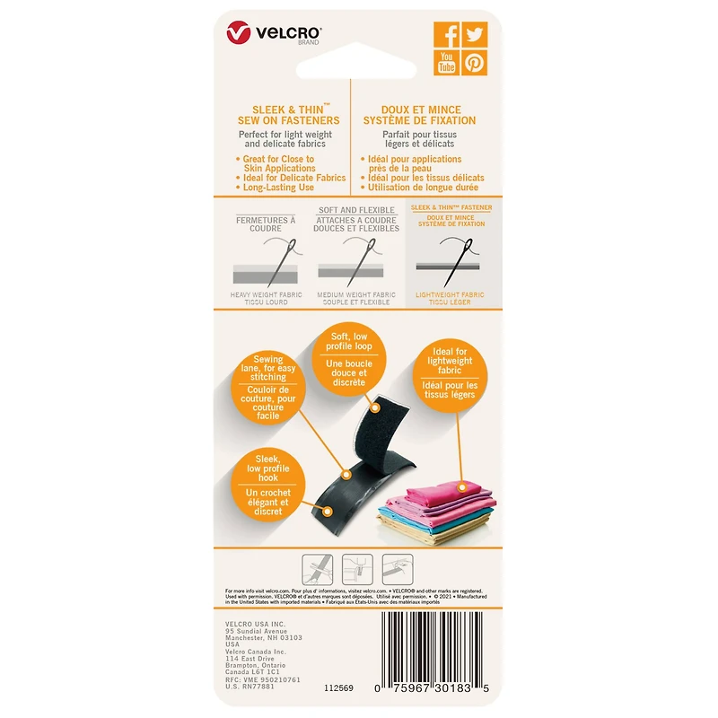 VELCRO® Brand Sleek & Thin™ Sew On Fastener Roll