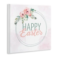Stupell Industries Happy Easter Round Floral Border Pastel Pink Design Wall Plaque Art